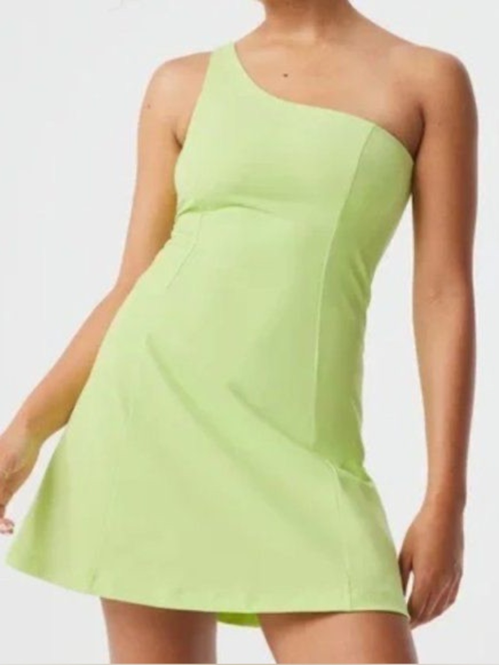 Outdoor Voices One-Shoulder Lime Green Sheath Dress